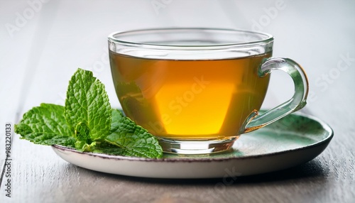 Fresh mint tea with fresh leaves close up