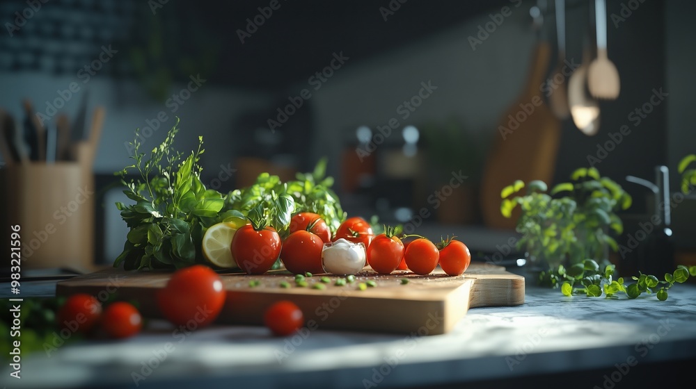 warm sunny kitchen background with fresh food warm sunny kitchen background with fresh food