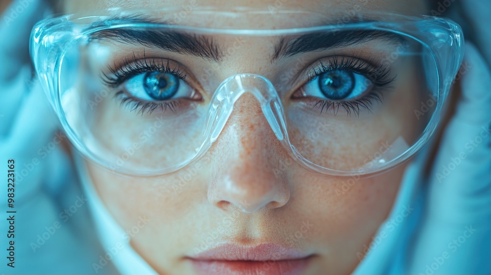 Closeup Portrait of a Woman in Safety Glasses Closeup Portrait of a Woman in Safety Glasses