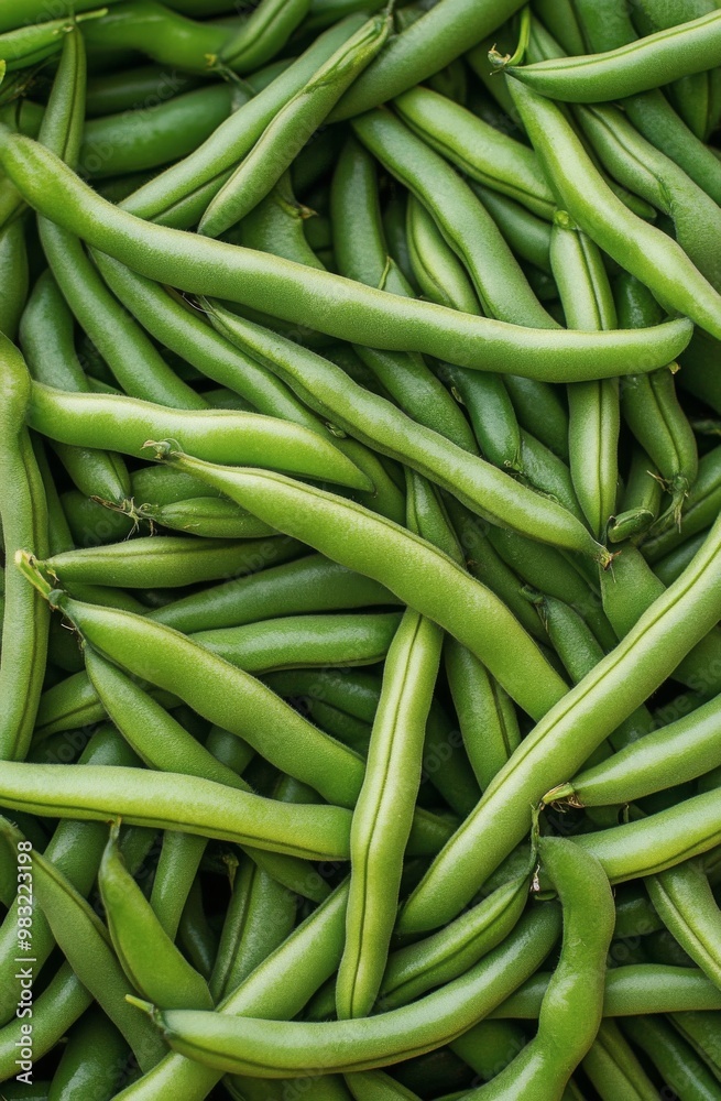 Freshly harvested green beans on a dark surface, perfect for cooking and healthy meals Freshly harvested green beans on a dark surface, perfect for cooking and healthy meals