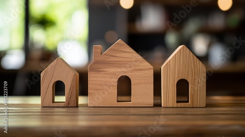Modern wooden houses with balconies in a sunny residential area on a bright a...
