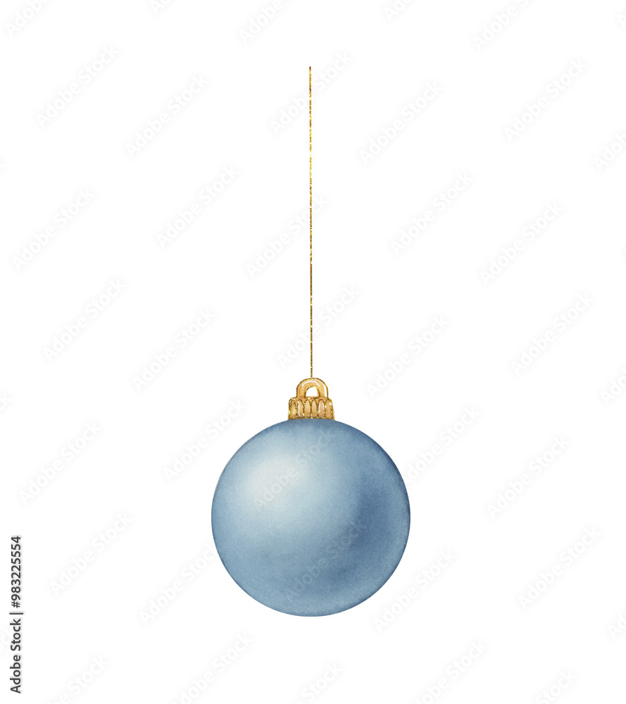 Watercolor Blue Christmas Ball with Gold Accents Watercolor Blue Christmas Ball with Gold Accents