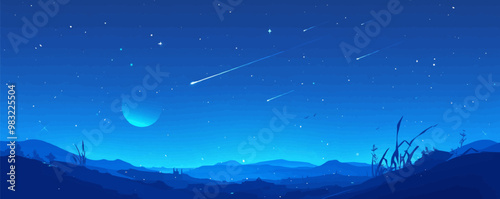 Navy blue background with starry night sky effect, Vector flat minimalistic isolated illustration