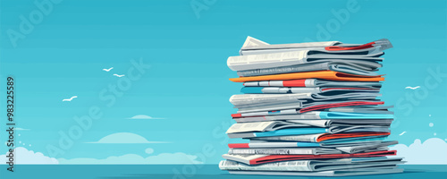 Stack of newspapers with bold headlines. Vector flat minimalistic isolated illustration.