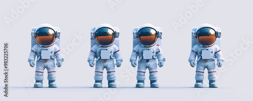 Toy astronauts on a white background. Vector flat minimalistic isolated illustration.