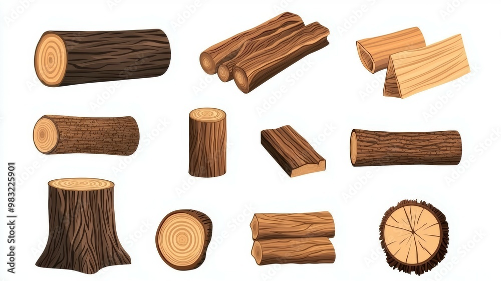 A collection of wood logs with varying sizes and shapes A collection of wood logs with varying sizes and shapes