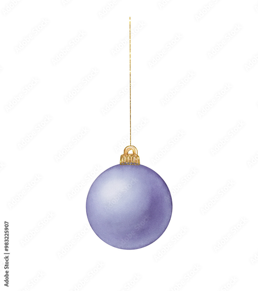 Watercolor Purple Christmas Ball with Gold Accents Watercolor Purple Christmas Ball with Gold Accents