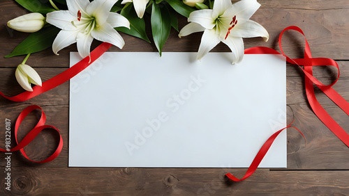 Abstraktion Ein leeres Blatt und weiße Lilien 16х9. Hintergrund für das Design 1.