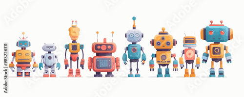 Toy robots on a white background. Vector flat minimalistic isolated illustration.