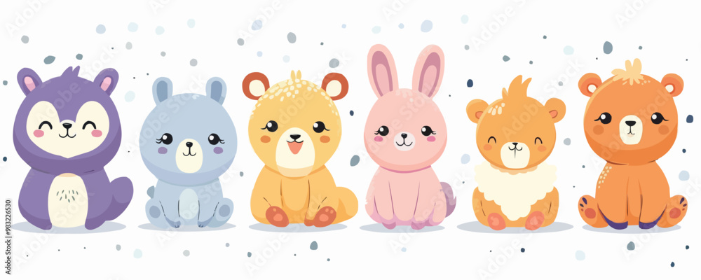 Kawaii-style illustration of adorable animals in playful poses. Vector flat minimalistic isolated illustration. Kawaii-style illustration of adorable animals in playful poses. Vector flat minimalistic isolated illustration.