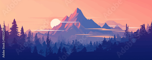 Obsidian mountain dusk, Vector flat minimalistic isolated illustration