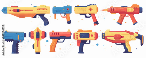 Toy ray guns on a white background. Vector flat minimalistic isolated illustration.
