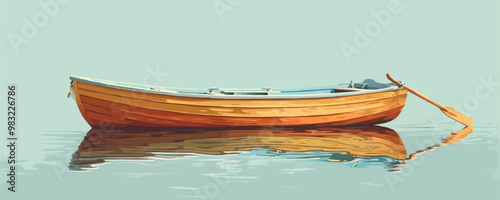 Classic wooden rowboat with oars and bench Vector flat minimalistic isolated illustration