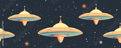 Toy UFOs on a white background. Vector flat minimalistic isolated illustration.