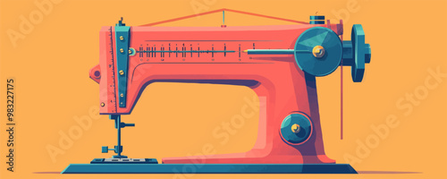 Vintage sewing machine with needle and thread Vector flat minimalistic isolated illustration