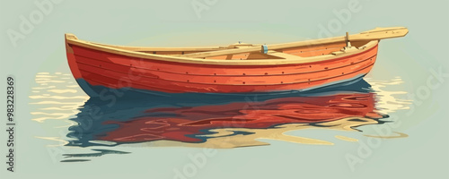 Classic wooden rowboat with oars and water Vector flat minimalistic isolated illustration