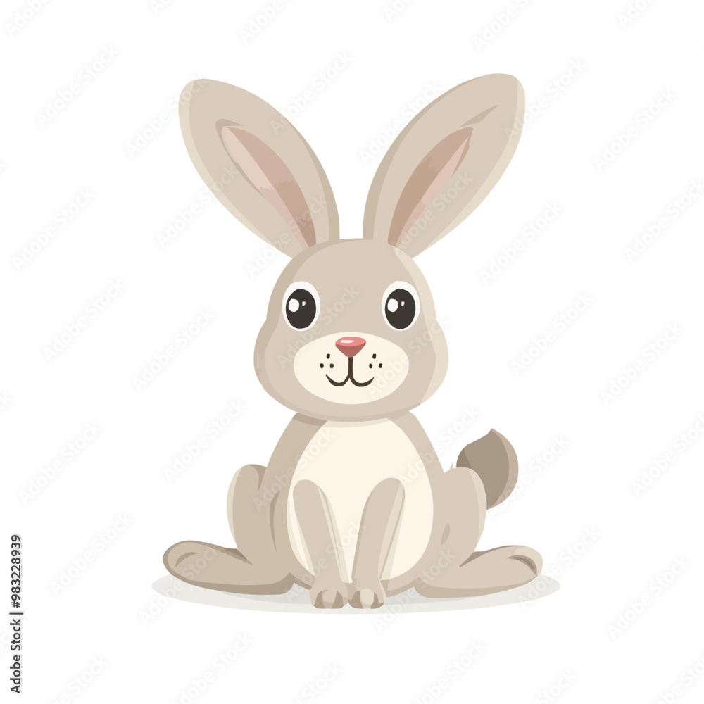 Obraz premium Cute bunny icon flat on white isolated background, vector design.