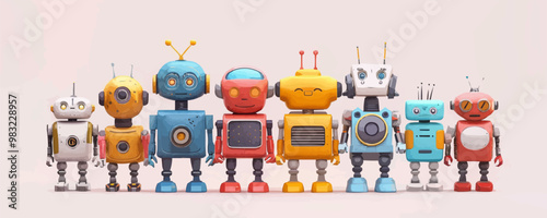 Toy robots on a white background. Vector flat minimalistic isolated illustration.