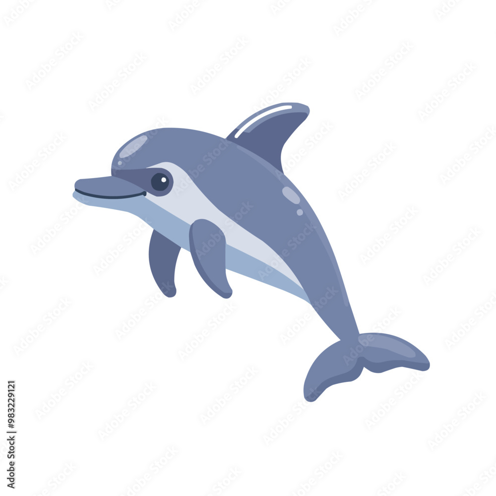Fototapeta premium Cute dolphin icon flat on white isolated background, vector design.