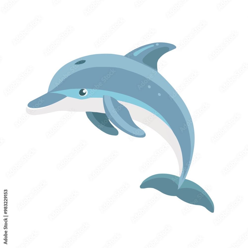 Fototapeta premium Cute dolphin icon flat on white isolated background, vector design.