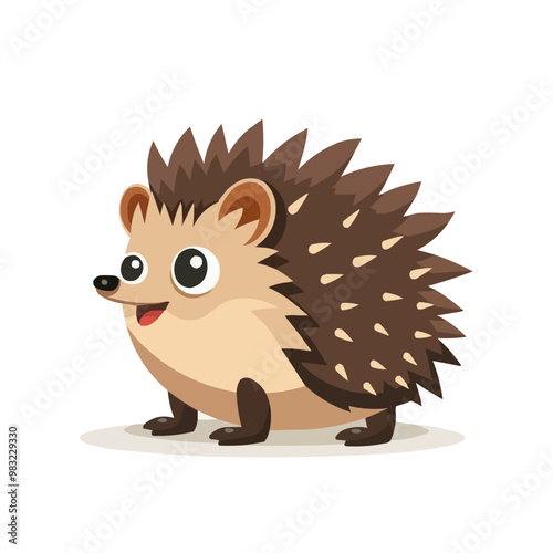 Cute hedgehog icon flat on white isolated background, vector design.