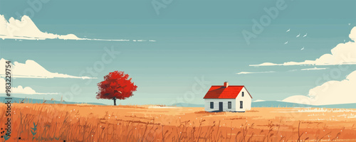 Rustic farmhouse in the countryside Vector flat minimalistic isolated illustration