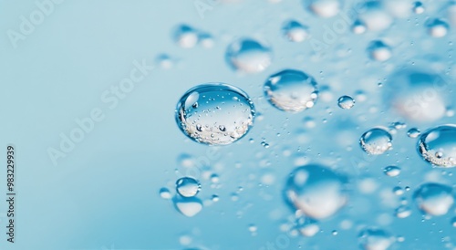 Bubbles floating in clear blue water with soft light reflections creating a s...