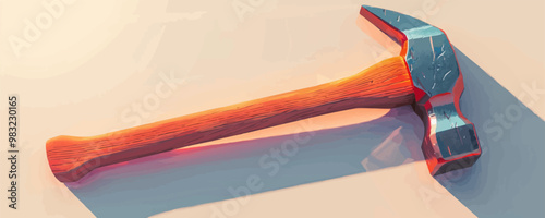 A hammer, its head gleaming in the light, ready to tackle any task, placed on a clean white surface. Vector flat minimalistic isolated illustration.
