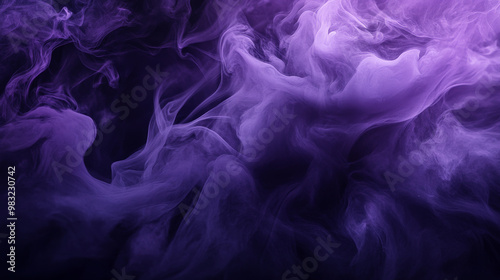 Deep, moody clouds of smoky black and purple twist dynamically, creating a mysterious and intense abstract background with bold, organic shapes. photo