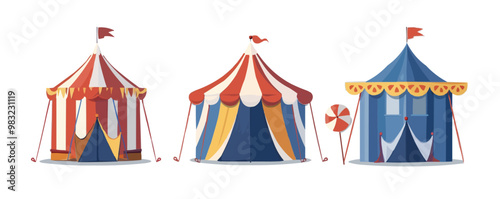 Circus tent and carnival fairground icons, Vector flat minimalistic isolated illustration