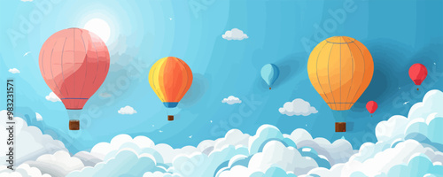 Colorful hot air balloons floating in the sky Vector flat minimalistic isolated illustration