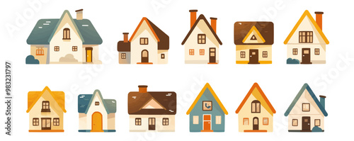 Collection of home icons: various house symbols with simple designs, vector flat minimalistic isolated illustration