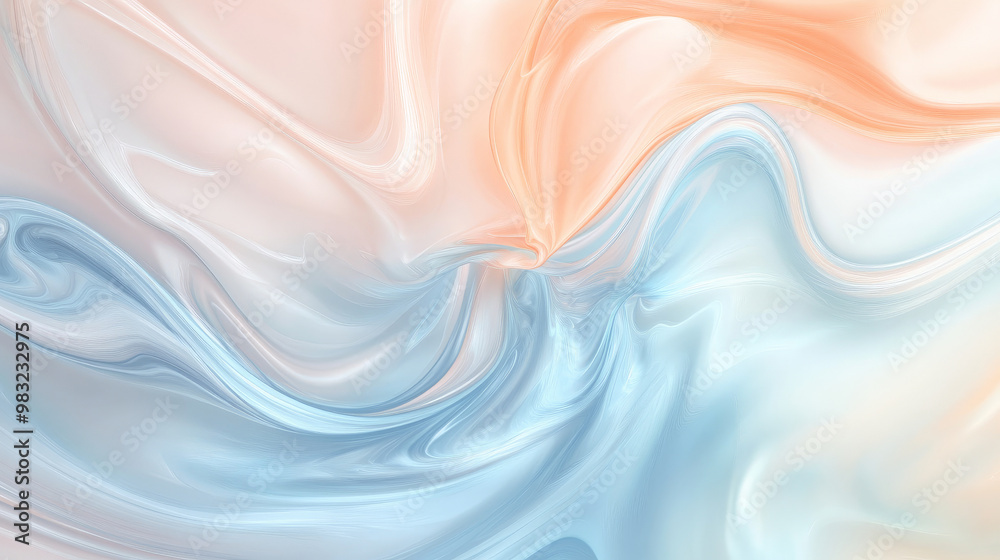 Fluid swirls in soft peach and pastel blue blending together to form a smooth, calming abstract background. Fluid swirls in soft peach and pastel blue blending together to form a smooth, calming abstract background.