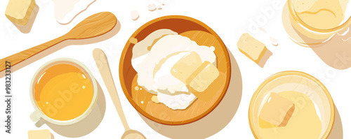 Cream being mixed in a bowl, Vector flat minimalistic isolated illustration