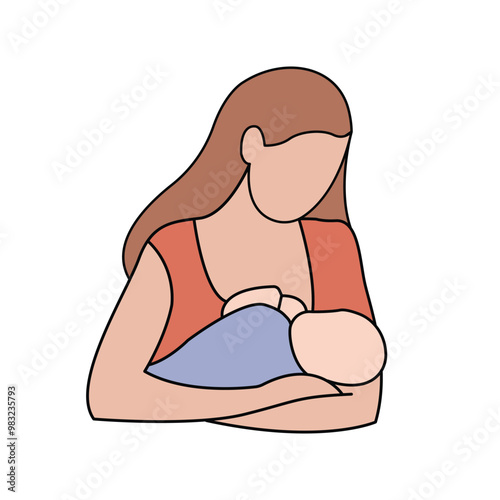 mother breastfeeding her Sweet Newborn Baby vector . Woman breastfeeding a baby. Mom holds the baby in her arms and feeds with breast milk. Flat vector illustration.