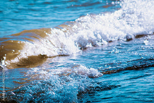 Wave of Water Splashes & Breaks at the Lake Shoreline in Blues & Tans (filtered photo) with Texture