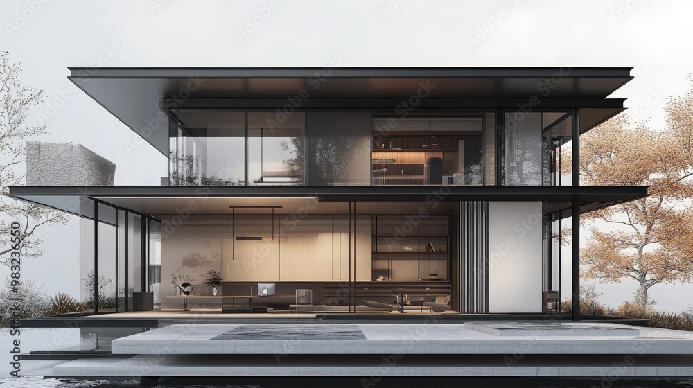A cross-sectional rendering of a home office, showcasing integrated storage solutions, clean architectural details, and a minimalist design that promotes calm and productivity. A cross-sectional rendering of a home office, showcasing integrated storage solutions, clean architectural details, and a minimalist design that promotes calm and productivity.