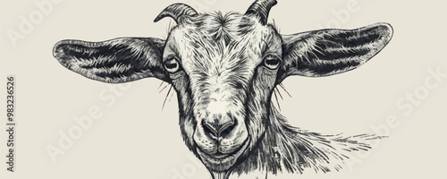 billy goat Engraving style. Simple pencil drawing. vector simple illustration
