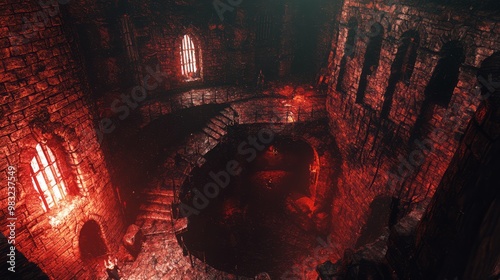 Enigmatic Dungeon Exploration: 3D Render of a Perilous Labyrinth with Intricate Traps and Shadowy Mysteries