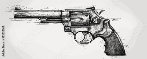 Vintage revolver weapon hand drawn sketch Vector illustration