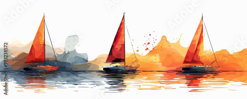 Sailboat | Minimalist and Simple set of 3 Line White background - Vector illustration