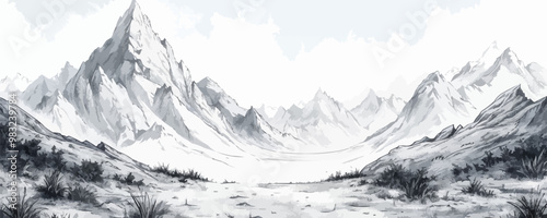 Mountains hand drawn sketch illustration Beautiful nature