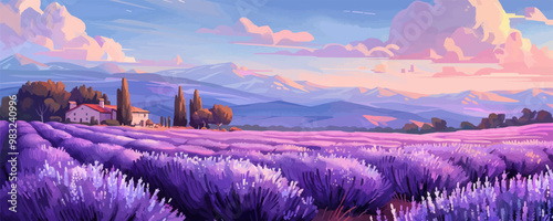 Large lavender field. vector simple illustration