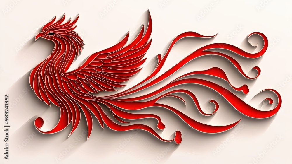 Red Phoenix Bird Paper Cut Art Red Phoenix Bird Paper Cut Art