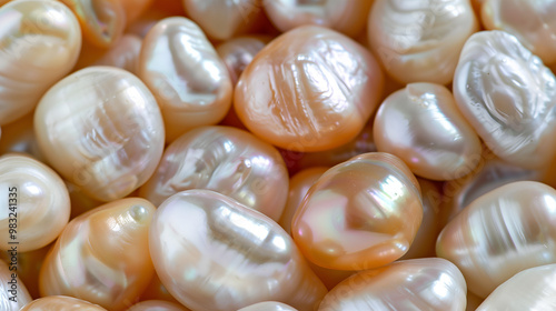 Natural pearls displayed on a soft pearl background showcasing unique shapes and luster photo