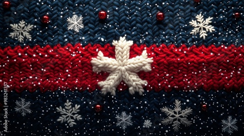 Textured knit pattern in red, black, and white colors perfect for winter garm...