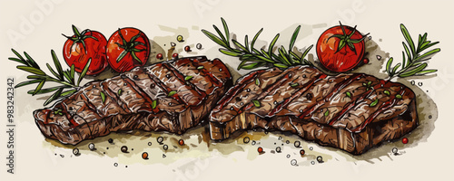 Steak bbq drawing. vector simple illustration