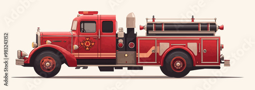 Toy fire truck on a white background. Vector flat minimalistic isolated illustration.