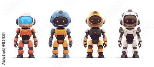Toy cyborgs on a white background. Vector flat minimalistic isolated illustration.