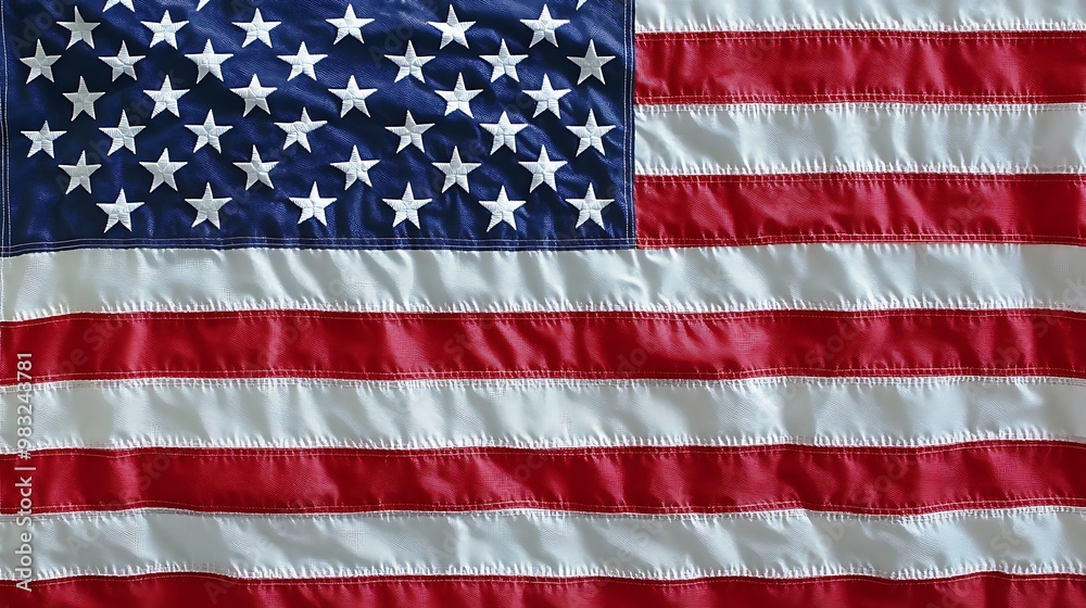 Naklejka premium American Flag waving in the wind. USA, patriotism, freedom, national pride.